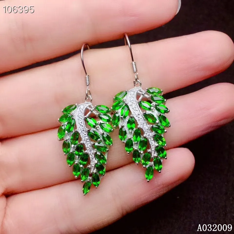 

KJJEAXCMY fine jewelry 925 sterling silver inlaid natural diopside earrings classic girl new eardrop support test