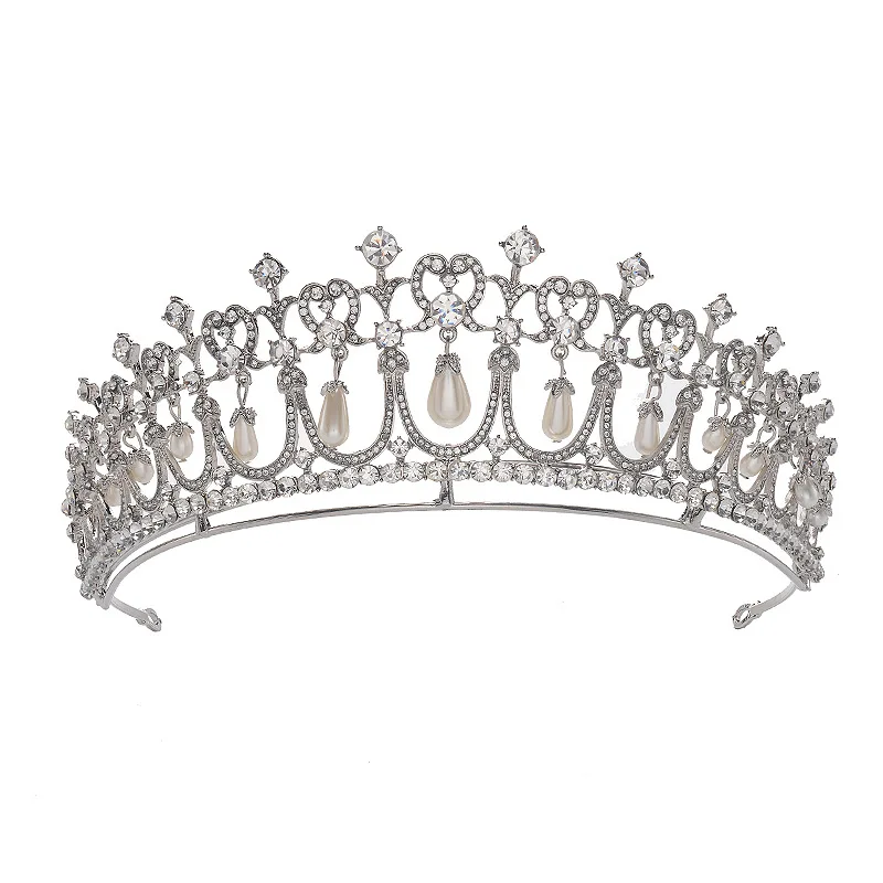 Baroque Crystal Pearl Bridal Tiaras Diana Crown Rhinestone Pageant Diadem Bride Headband Wedding Hair Accessories Tiara De Noiva