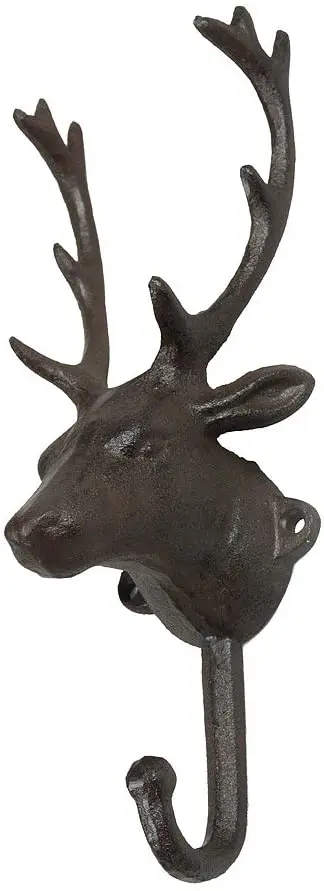 Cast Iron Deer Head Single Wall Hook / Hanger Animal Shaped Coat Hat Hook Heavy Duty, Rustic, Decorative Gift