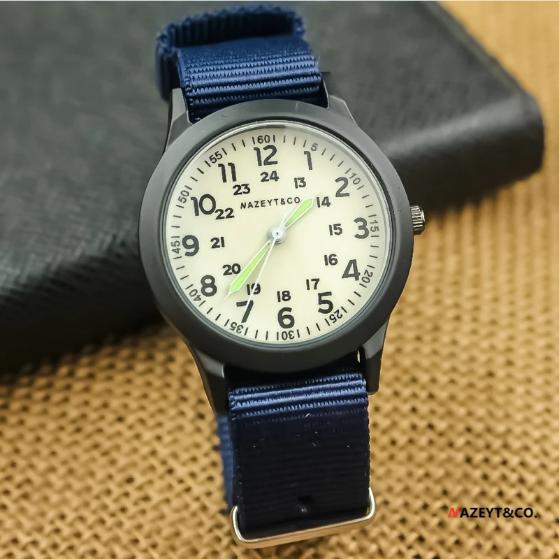 Drop shipping unisex quartz watch middle student boys girls fashion&casual luminous hands army sports watch nylon strap clock