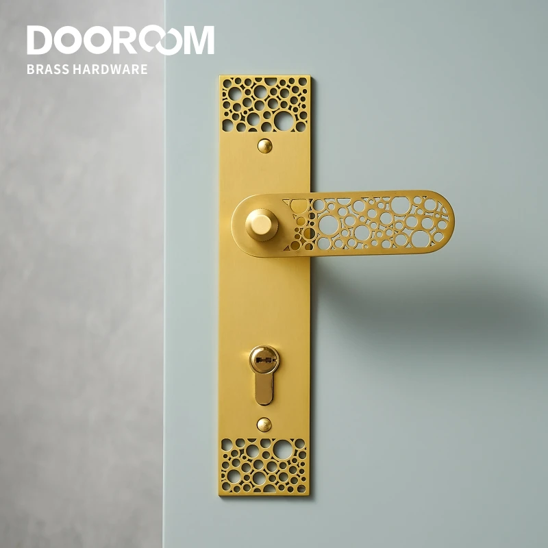 

Dooroom Brass Door Lever Ultra-thin Mute Light Luxury Black Gold Interior Bedroom Bathroom Wood Unequal Double Door Lock Set