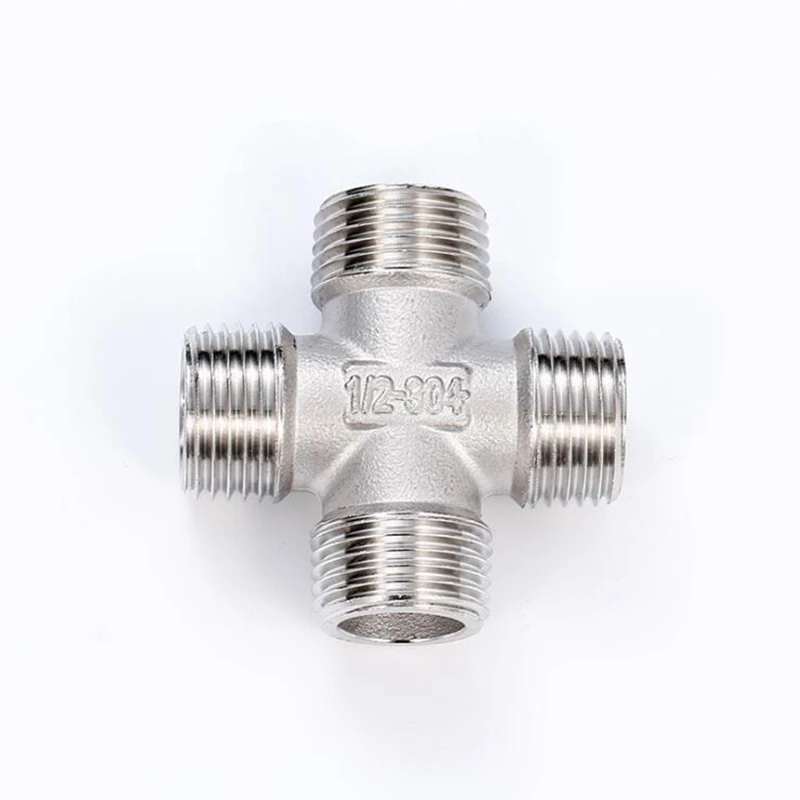 1/4'' - 2'' BSP Male Thread Equal Cross Type 304 Stainless Steel DN8 - DN50 Water Pipe Fitting Joint 4 Ways Connector