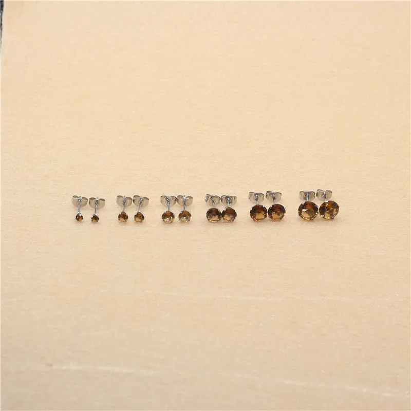 25 New Arrived Stainless Steel Stud Earrings With Coffee Brown Tea Color AAA Zircons Glass Classical Style No Fade Allergy Free - Detail 1