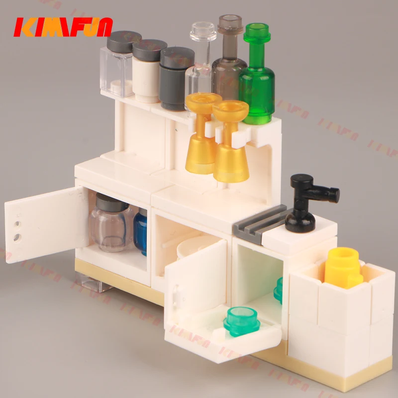 Furniture Kitchen Street View Creative Assembly MOC Building Block Toy Cabinet Interior Decoration Furniture Scene Accessories