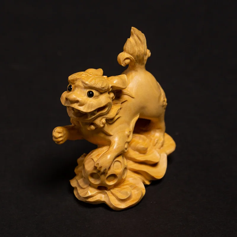 

Kirin figurine of traditional Chinese mythical beast, hand carved from solid wood, unique miniature animal, for home decoration