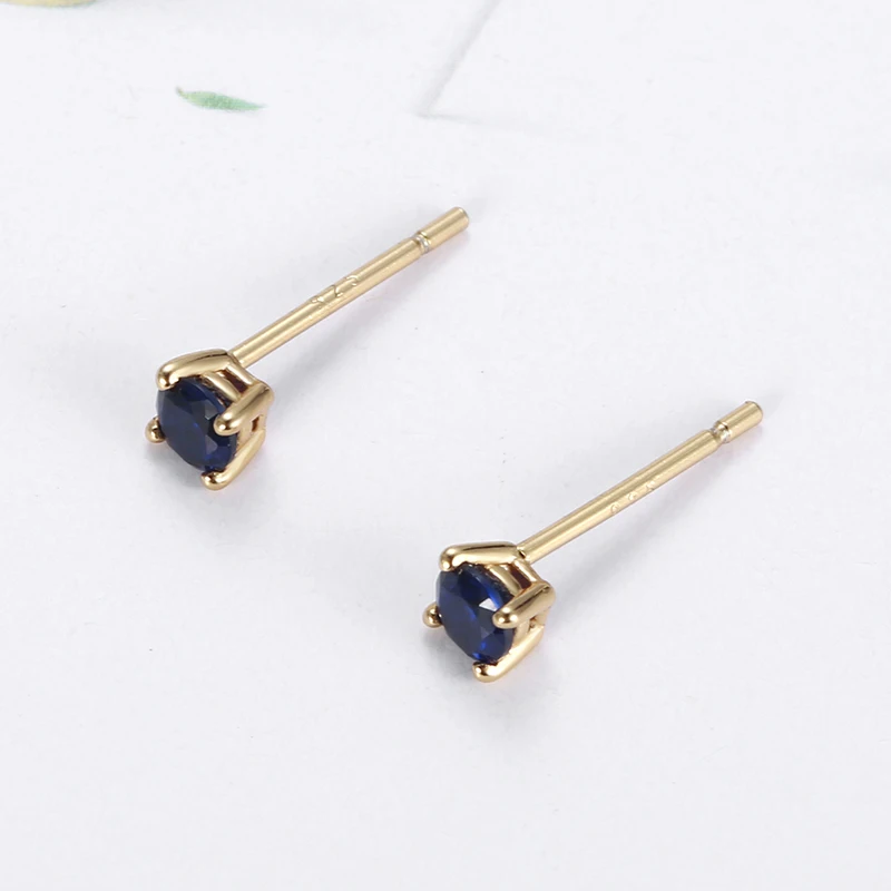 Women\'s Small Stud Earrings Silver 925 Earrings With Sapphire Blue Stones Fine Fashion Korea Jewelry