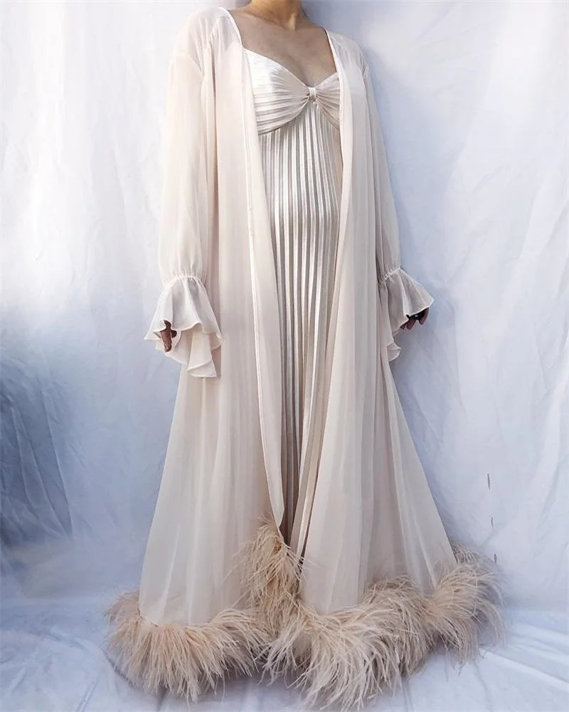 Outfit  One Piece Long Bathrobe with Fur Floor Length Custom Made Nightgown Pajamas Sleepwear Gowns Housecoat Nightwear