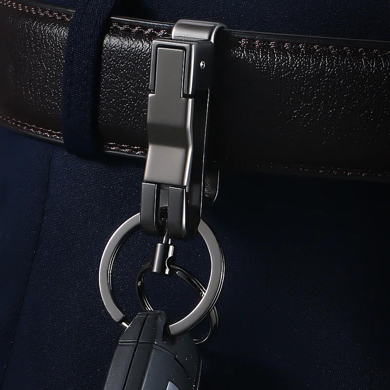 High-End Metal Men Waist Hanging Double Ring Keychain Can Be Interspersed With Belt Creative Simplicity Car Key Chain Key Ring