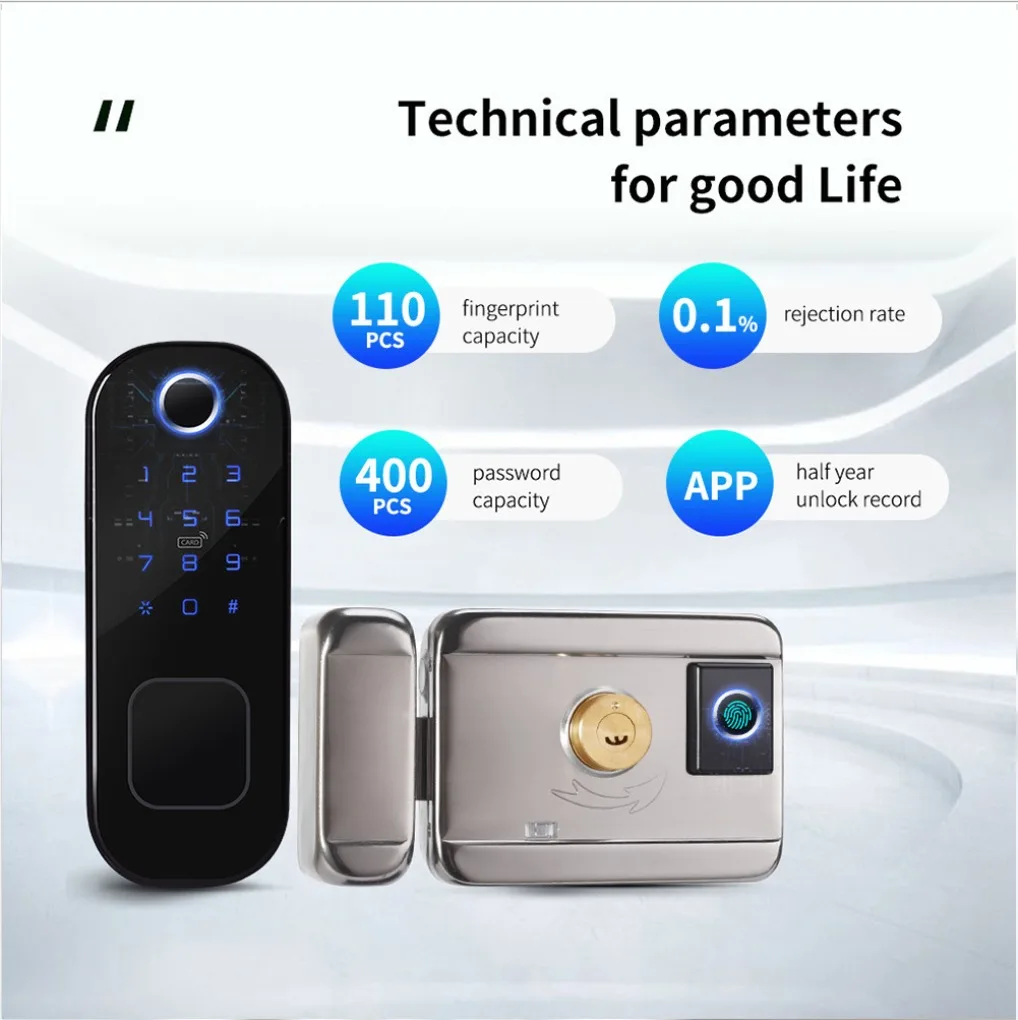 R5TUYA /TTlock Smart Exterior Double-sided Fingerprint Password Swipe Card Iron Door Wooden Door Electronic Bullhead Lock