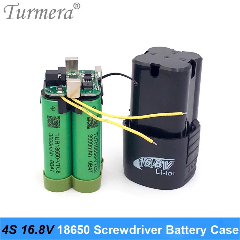 Turmera 4S 16.8V 14.4V Screwdriver Drill Battery Case Box with 18650 Hoder Bracket 4S 30A BMS Board for Shura Shurika Repair Use