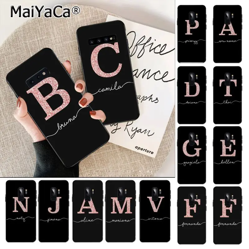 MaiYaCa ABC Name Letter Monogram Pink Glitter Gold Phone Case for Samsung S10 5G S7 EDGE S8 S9 S10 S20 PLUS S10LITE