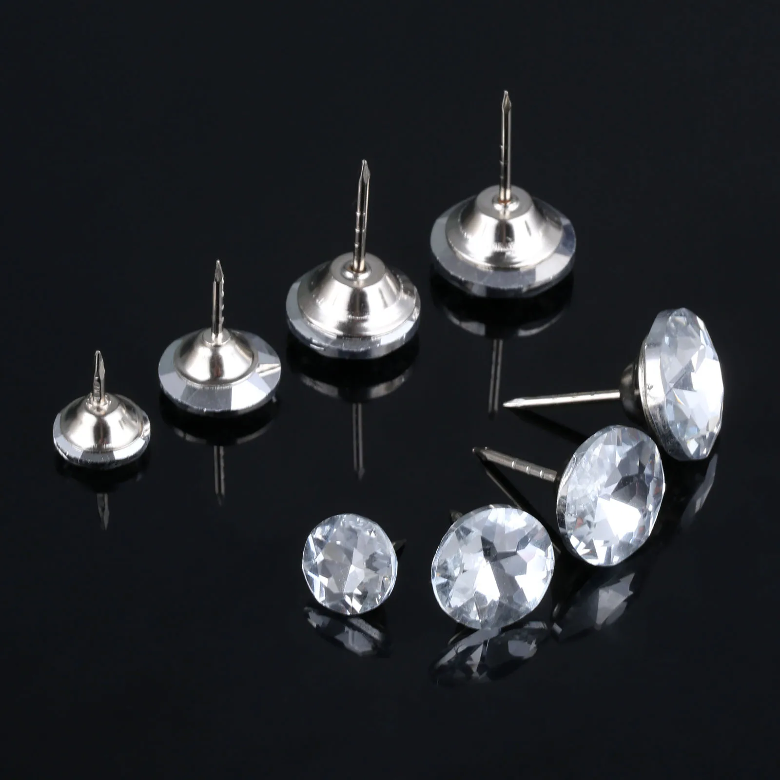 10Pcs 14/18/20/22mm Diameter Diamond Crystal Glass Upholstery Nails Button Tacks Studs Pins Craft Sofa Wall Furniture Decoration