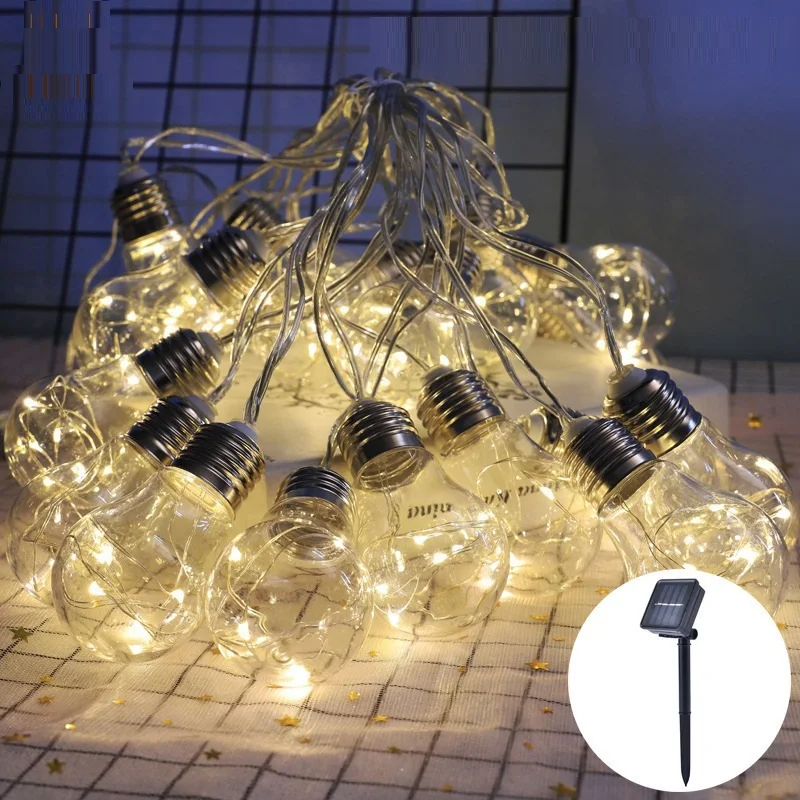 Solar Outdoor Garland Light Clear Festoon Globe Bulb Christmas Lights Patio Fairy String Street Garlands For New Year Decoration