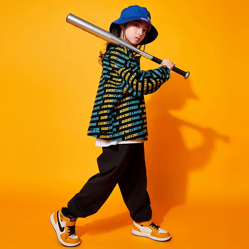 Vêtements Hip Hop pour enfants, veste avec lettres imprimées, manteau supérieur, t-shirt surdimensionné, pantalon Streetwear pour filles et garçons, Costume de Jazz et de danse