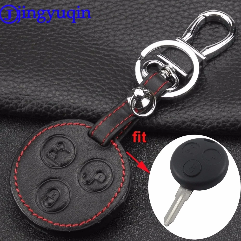 Jingyuqin 3 Buton Auto Styling Echt leder Auto Schlüssel bund Schlüssel anhänger Fall Abdeckung für Mercedes Benz Smart Fortwo Forfour City Roadst