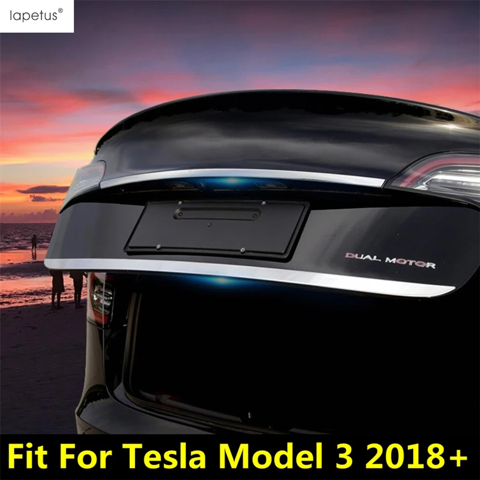 

Rear Tail Trunk Gate Door Overlay Strip Decoration Cover Trim Stainless Steel Accessories Exterior For Tesla Model 3 2018 -2021