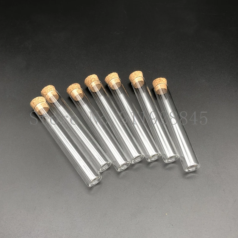 15x100mm Lab 10pcs/20pcs/50pcs/100pcs Thick Glass Test Tube with Flat bottom and Cork Stoppers For School Supplies