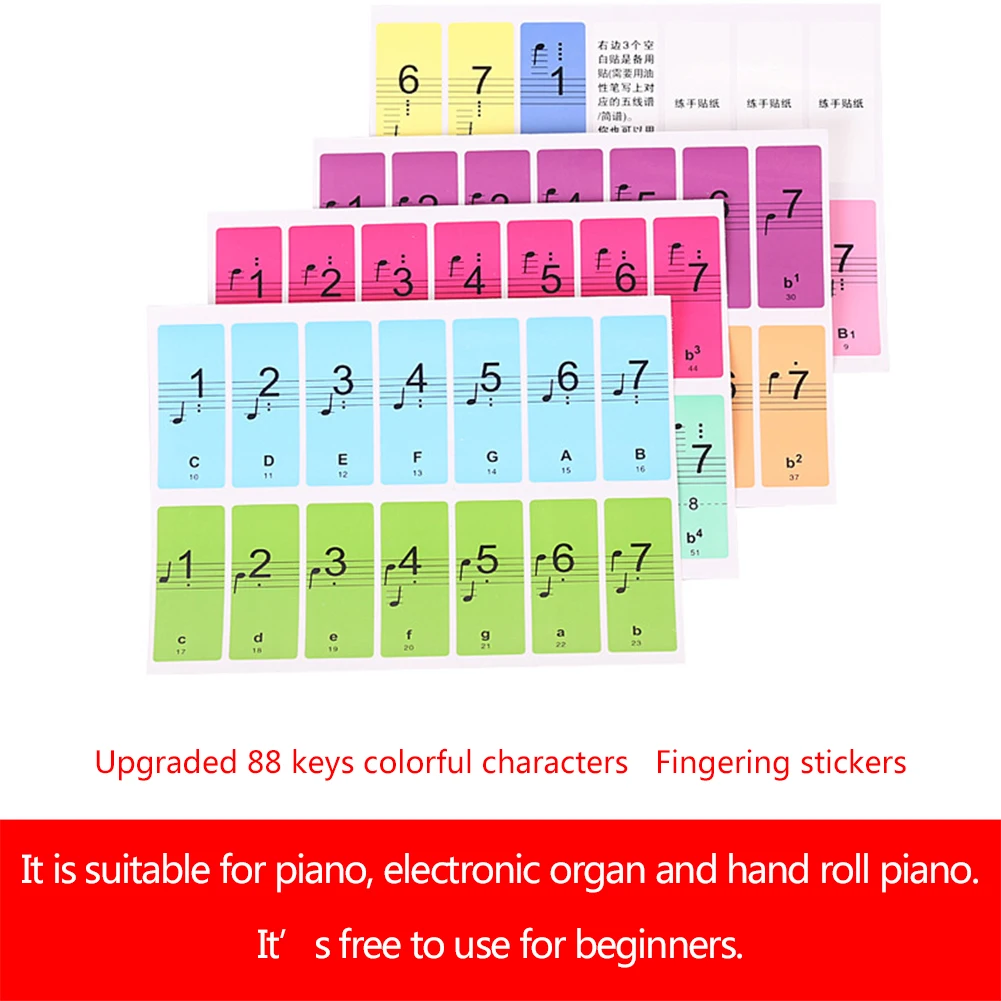 88 Keys Piano Keyboard Stickers 2-in-1 Of Numbered Musical Notation And Staff Electronic Keyboard Key Piano Stave Note Sticker