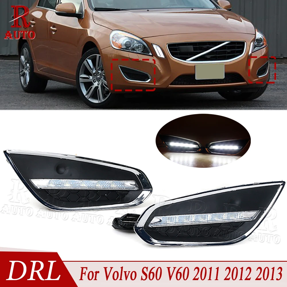 

R-AUTO 1Set LED DRL Daytime Driving Running Light Lamp Fog Lamp Front Light Black Car Styling For Volvo S60 V60 2011 2012 2013