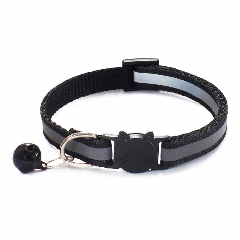 Collares de campanas para perros, hebillas de nailon ajustables, reflectantes, a la moda, para mascotas, patrón de cabeza de gato, suministros para