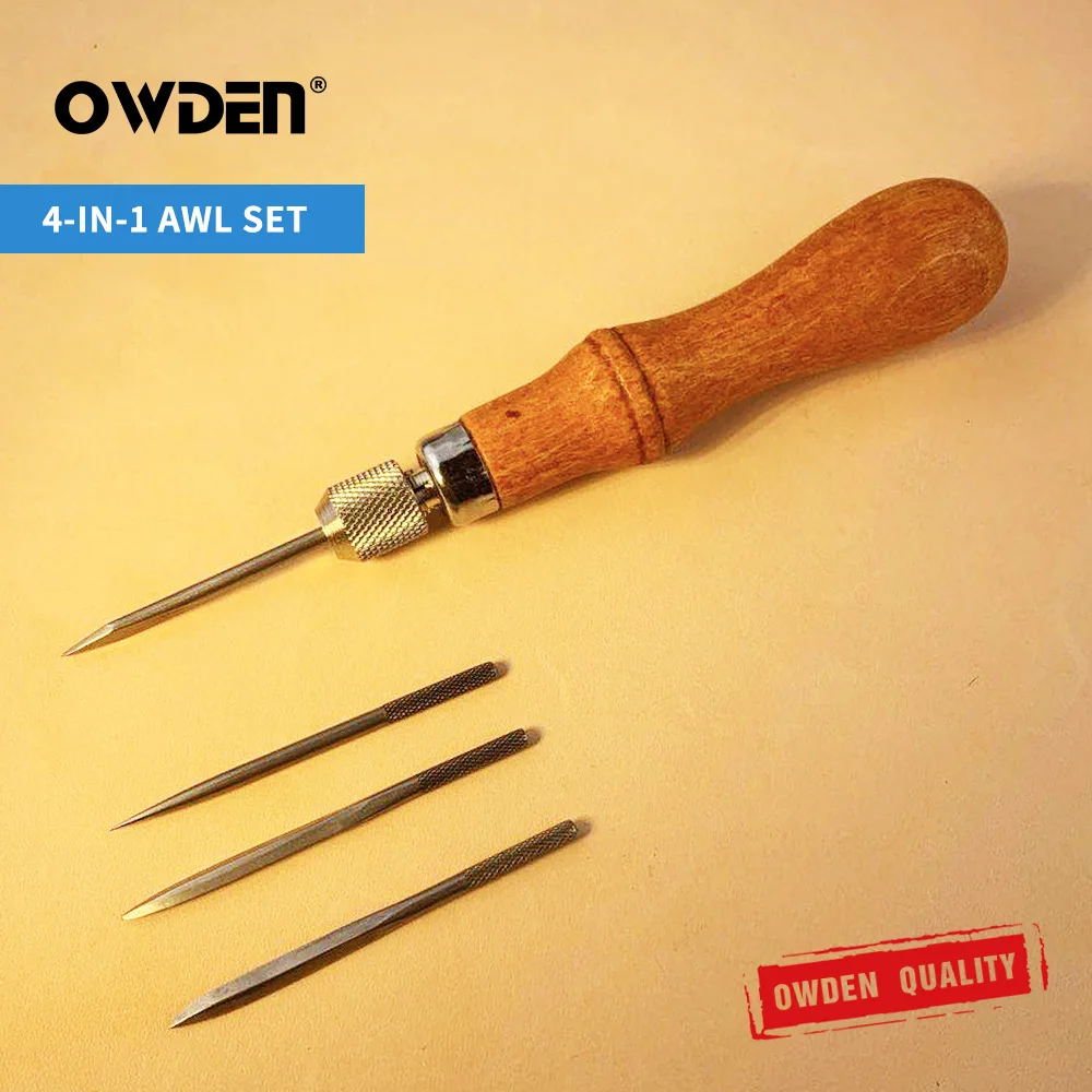 OWDEN Leather Awl Tool Set DIY Wood Handle Sewing Stitching Lacing Scratch Tool