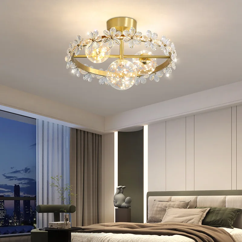 Modern Minimalist Bedroom Lamp Golden Flower Room Lamp Room Warm And Romantic Study Lamp Decorative Ceiling Lamp For Kids Room