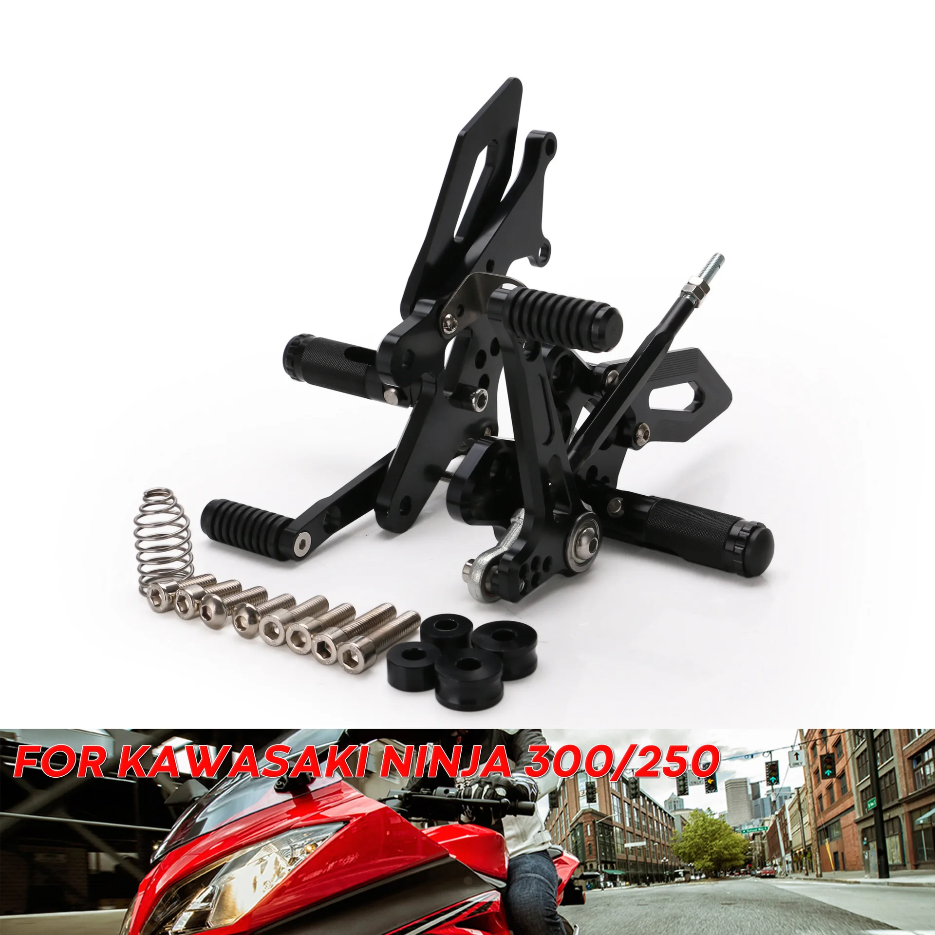 

For Kawasaki Ninja 250 300 Z300 2013 2014 2015 2016 Motorcycle Adjustable Right Left Rearset Footrest Foot Rest Pegs black