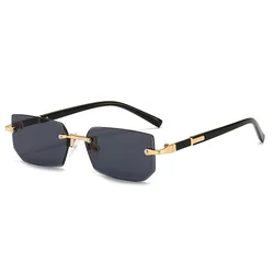 Lunettes de soleil rectangulaires sans monture pour hommes et femmes, nuances populaires, petites lunettes de soleil carrées, voyage d'été, mode