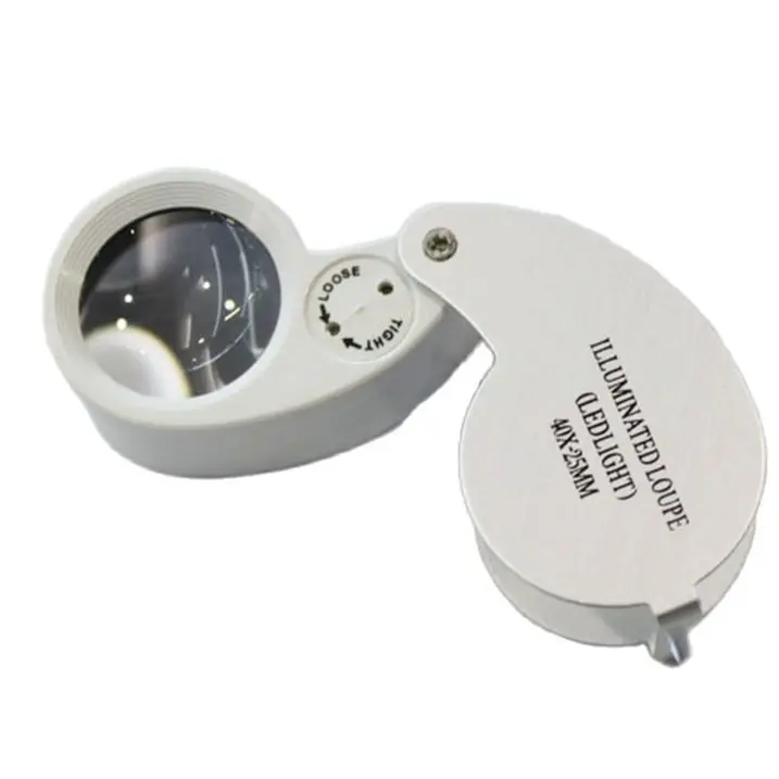 40x25mm Portable Jewelry  LED Light  Magnifying Glass 20X Folding Magnifier Loupe for Jewelry Coins Stamps Antiques