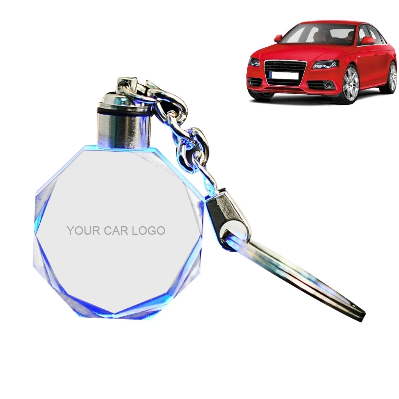 LED Car Key Ring Men Luminous Keychain custom made Logo LED Cut Glass Keychain Car Logo Keyring Key Holder for Vehicle