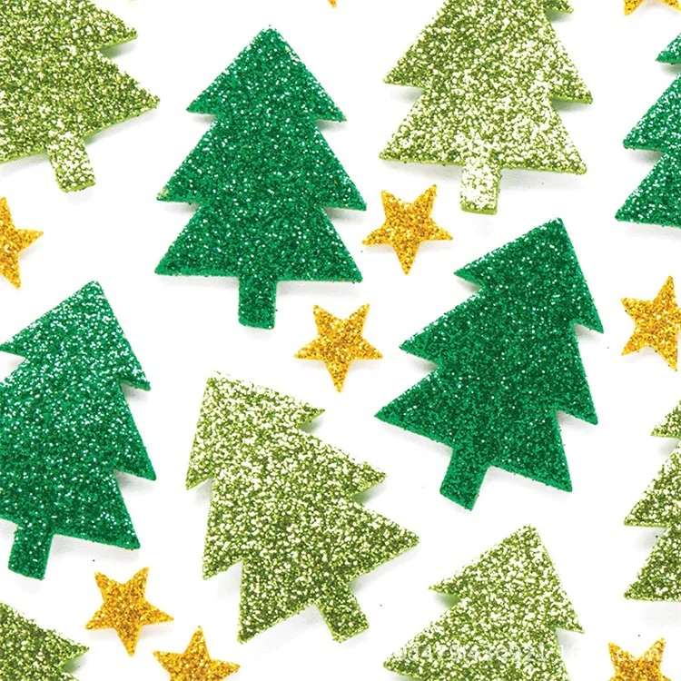 1bag/LOT.Glitter christmas tree foam stickers Xmas party decoration Window label Creative activitity items Reward small  gifts