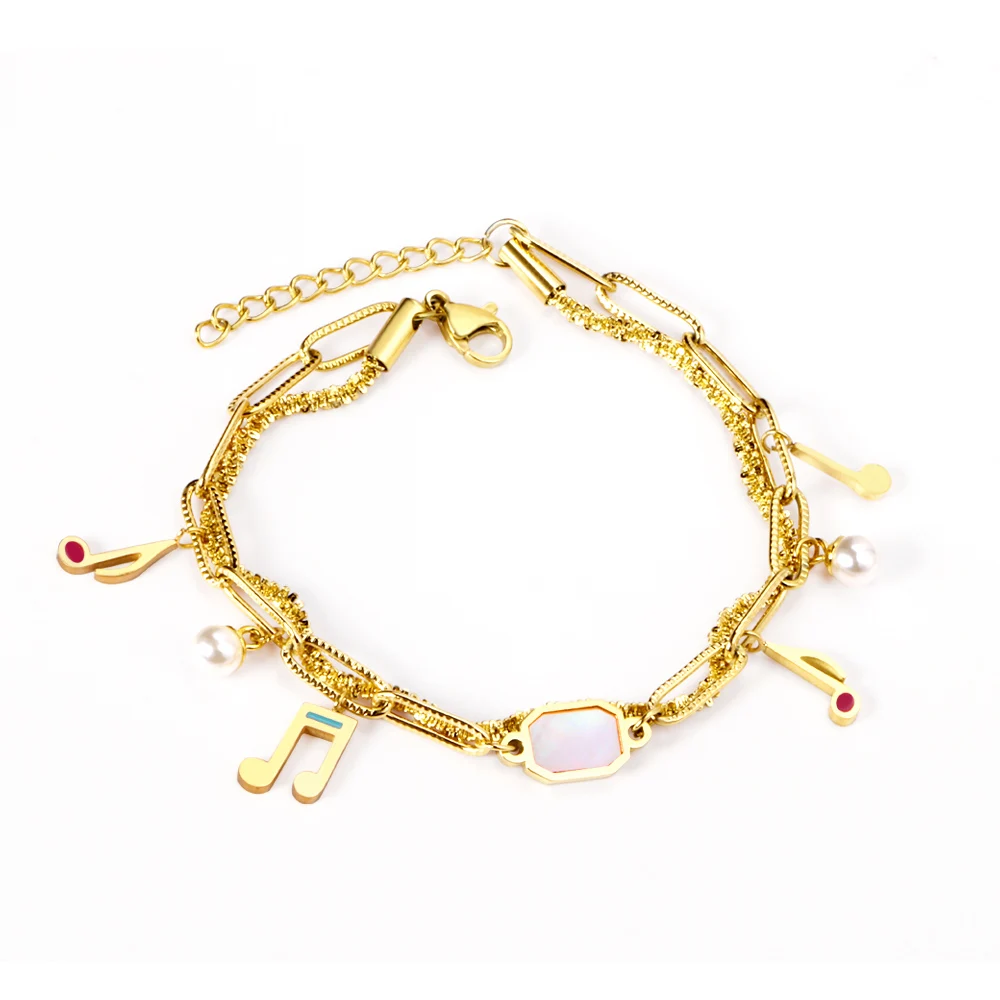 

LUXUSTEEL Stainless Steel Bracelets Women Cute Trendy Note Accessories Mixed Golden Color Double Chains Bracelets Bangles Daily