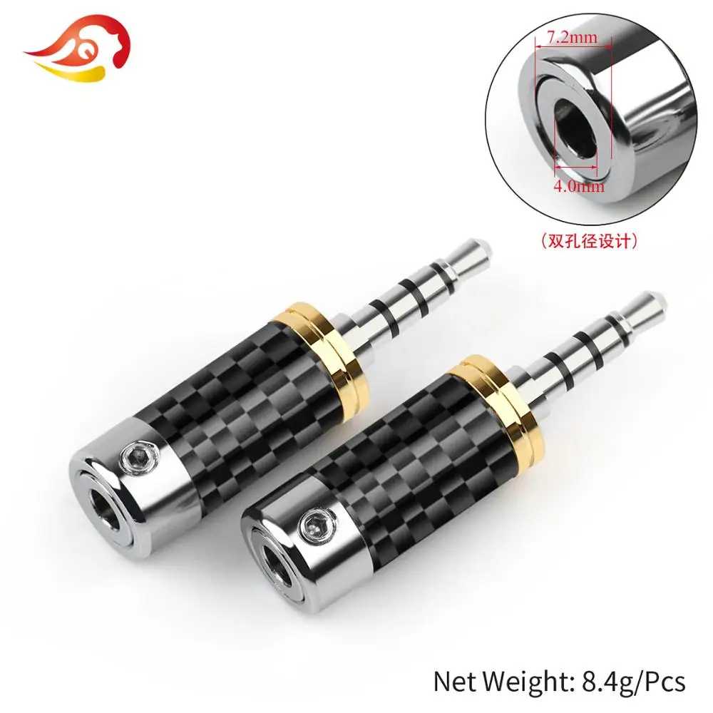 QYFANG 3.5mm 4 Pole Balanced Stereo Adapter Carbon Fiber Audio Jack Rhodium Plated Copper Earphone Plug Headphone Wire Connector