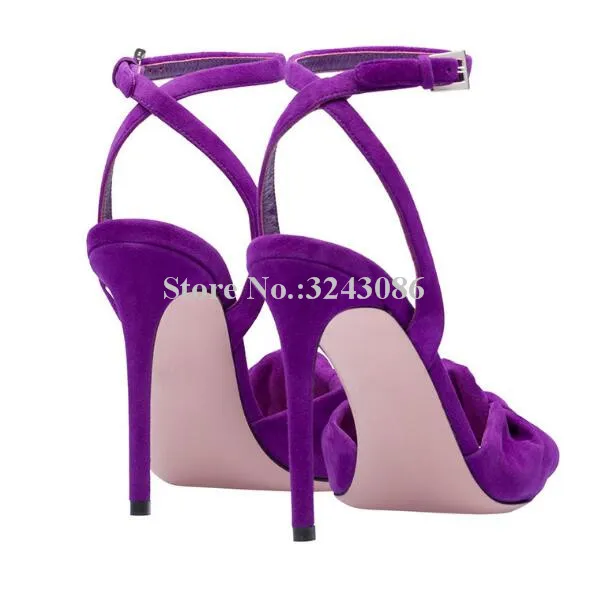 Fashion Purple Knot Lady Sandals Classical Design Red Black Stiletto Heel Summer Sandals Shoes Elegant Female Banquet Shoes