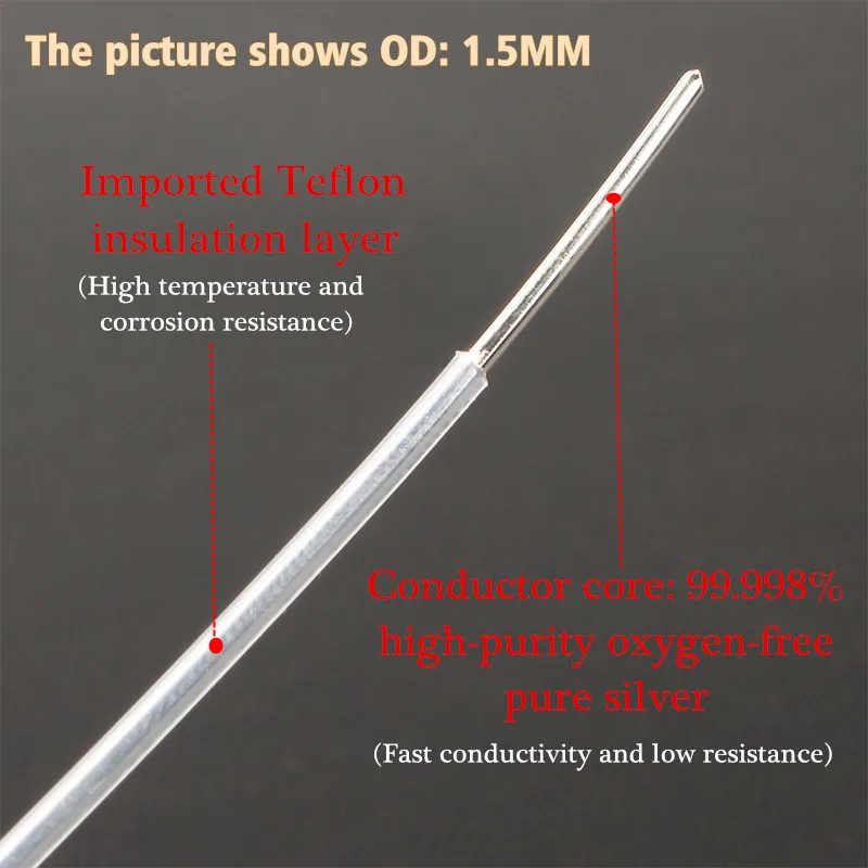 0,62 mm/0,8 mm/1,3 mm/1,5 mm Hochreines sauerstofffreies reines Silber verstreut DIY-HiFi-Audiosignal Großkabel verstreute Leitung