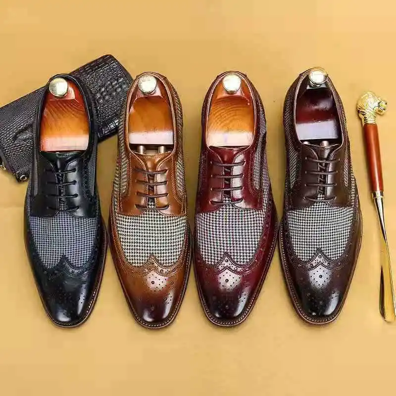 New Vintage Fashion Men Shoes Formal Dress Casual Leather Shoes Business Wedding Loafers Designer Brogue Office Shoes