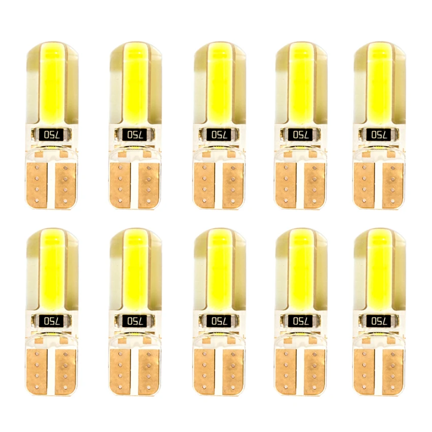 10PCS T10 W5W LED Car Interior Light Cob Marker lamp 12V 194 168 501 bulb Wedge Parking dome Light White Auto for Car Auto