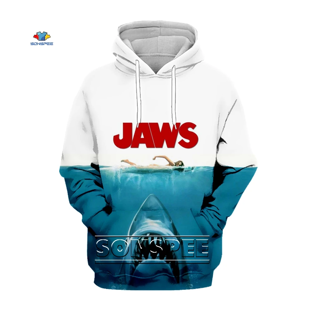 SONSPEE 2021 Men's 3D Print Hoodie Vintage Jaws Autum Pullover Tops Sweatshirt Harajuku Hip Hop Men Clothing Casual Jacaket