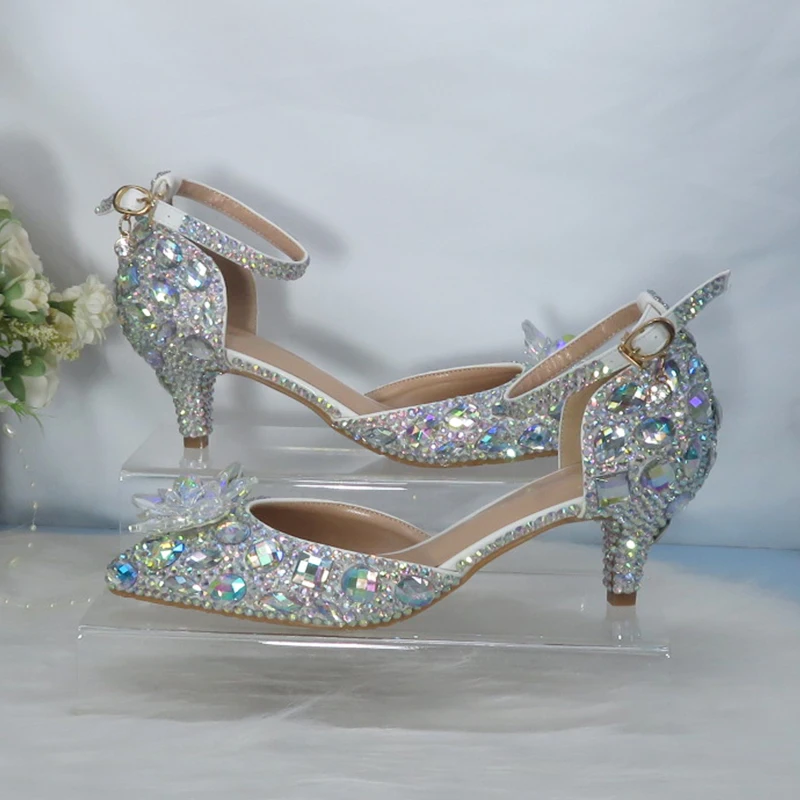 BaoYaFang 2023 NEW ARRIVE Silver Crystal Wedding shoes Woman Thin heel pointed toe Bridal Party dress shoe big size