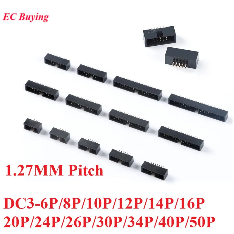 10pcs DC3 1.27mm Pitch DC3-6/8/10/12/14/16/20/24/26/30/34/40/50P Pin IDC Socket Connector Double Row Straight Pin Male Header