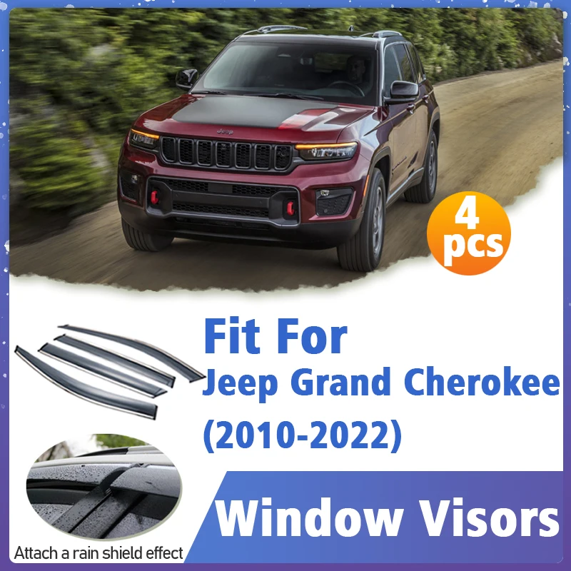 

Оконный козырек для Jeep Grand Cherokee 2010-2022, вентиляционная крышка, отделка, навесы, защита от солнца, дождя, дефлектор, аксессуары