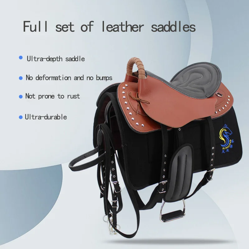 Sella Set completo Sella da equitazione in pelle di nuovo stile Sella da cavallo grande e piccola Forniture equestri