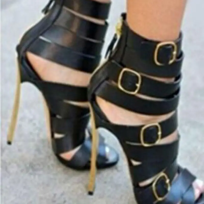 Black Buckle Strap Sandals Thick High Heels Ladies Catwalk Shoes Hot New Style Fashion Women Spring Autume Spring Summer Shoes