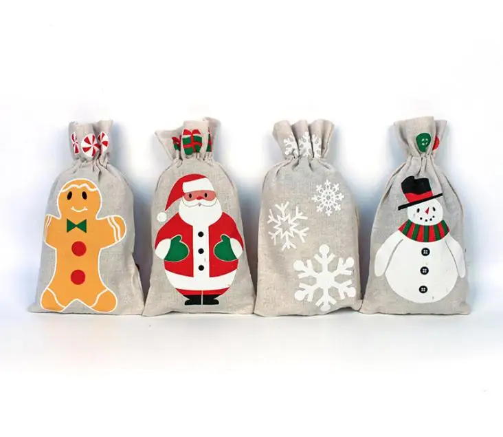 Christmas Drawstring Gifts Bag Pouch For Santa Clause Snowflake Snowman Xmas Storage Burlap Party Candy Bag Decor SN2456