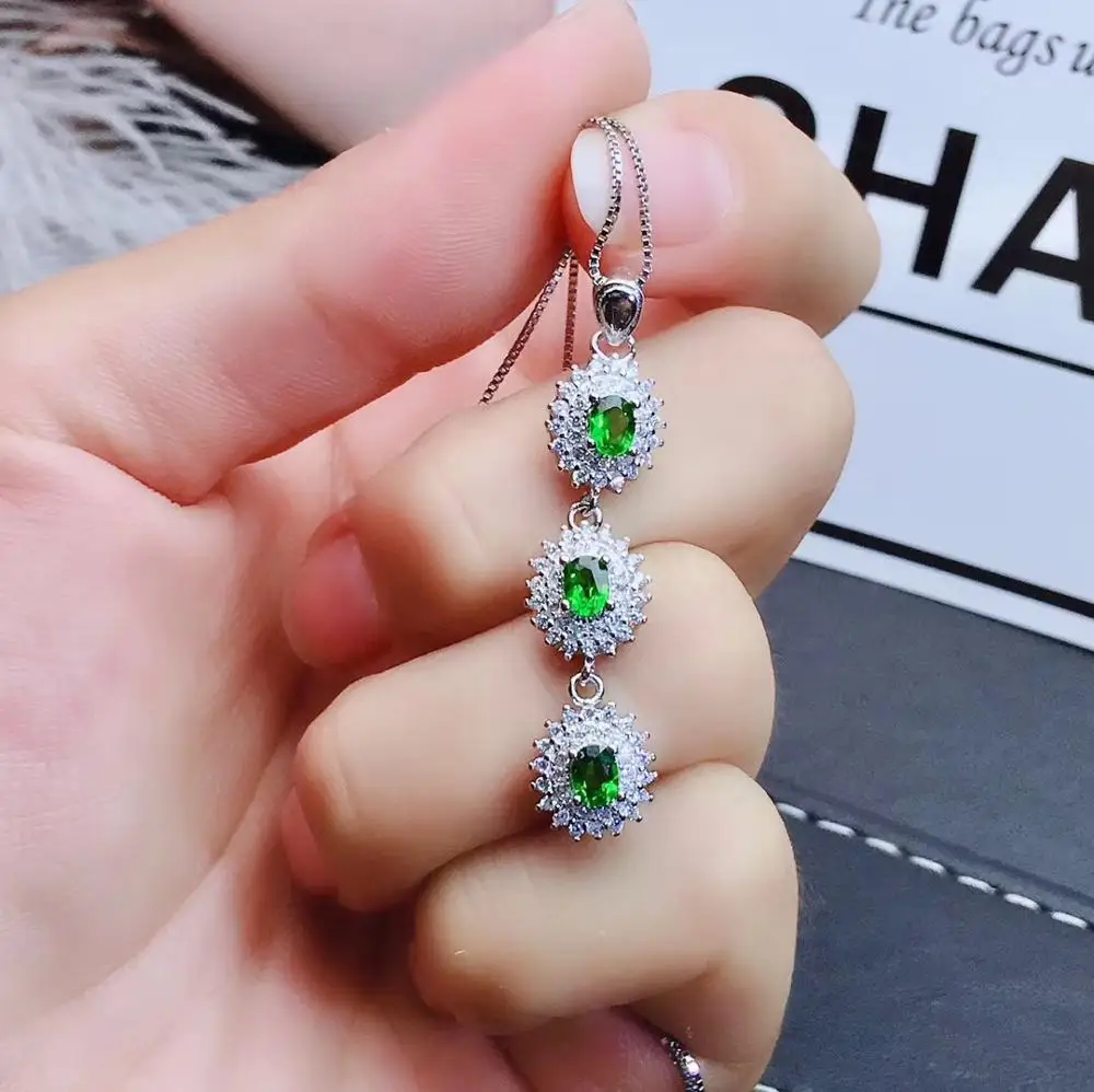 KJJEAXCMY boutique jewelry 925 sterling silver inlaid Natural Diopside pendant Female necklace supports inspection