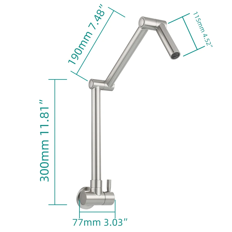 Imagem -04 - Ciência Torneira Dobrável de Latão para Cozinha Montagem na Parede Braços Articulares Apenas Água Fria