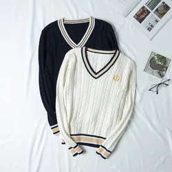 S-XXL Autumn Winter Men's Women's Long Sleeve Knit Tops Pullovers V Neck Sweaters For JK School Uniform Student Clothes