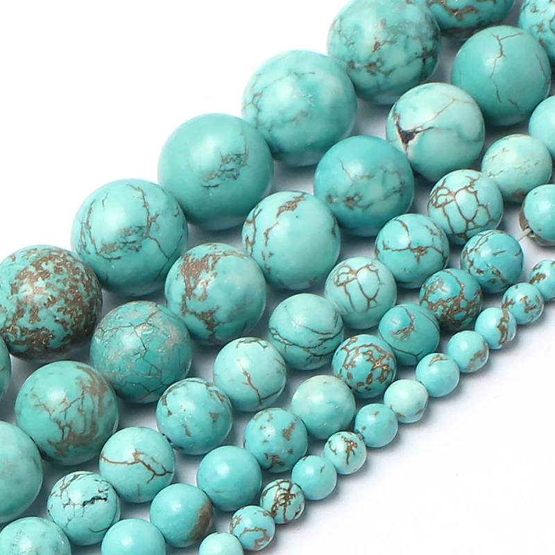 wholesale Natural Stone Beads Blue turquoises Round Beads For Jewelry Making 15.5 inches Pick Size 4/6/8/10/12mm