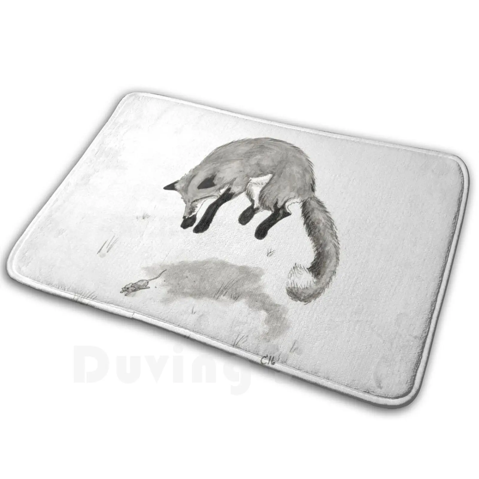 Pounce Carpet Mat Rug Cushion Soft Non-Slip Animals Foxes Fox Grey Ink Hunting Wildlife Snow Winter