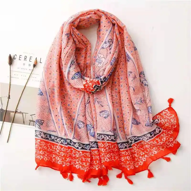 2021 New Spring  Flower Print Tassel Scarf Shawls Long Soft Floral Scarves Hijab Wrap